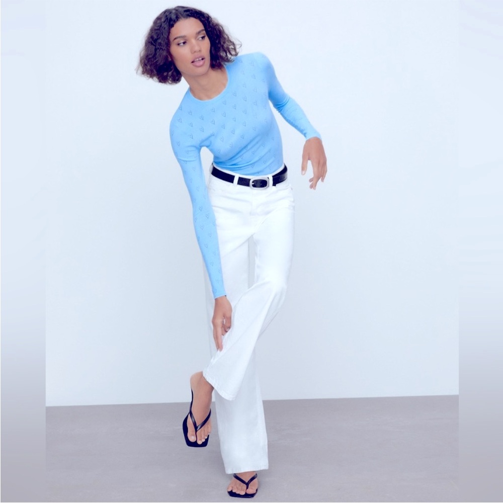 NWOT ZARA Blue Heart Laser Thin Knit Top